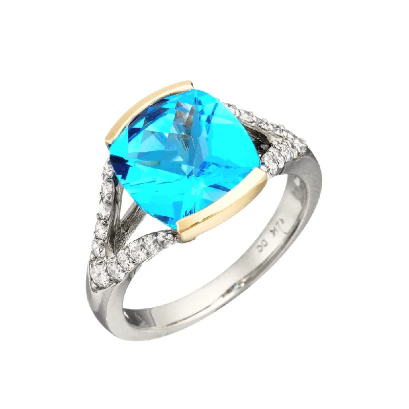 Modern Blue Topaz and Diamond Ring