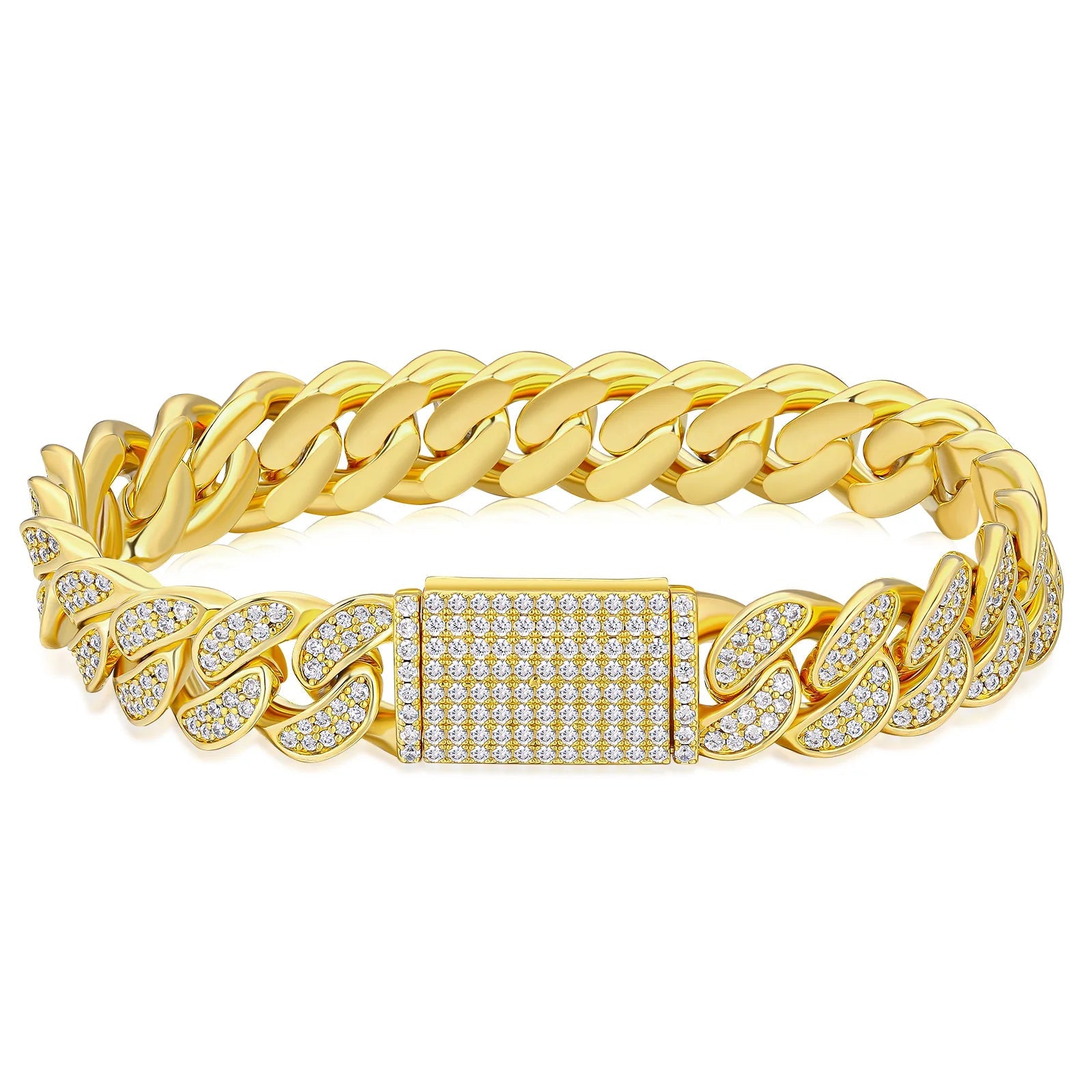 Iced Out Diamond Cuban Link Bracelet in 14K Gold - 12mm