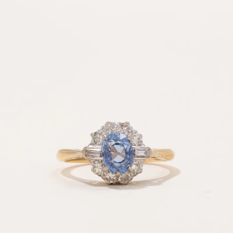 1966 London Hallmarked Sapphire & Diamond Halo Ring | 1.10ct, 0.50ctw | SZ 6.75 |