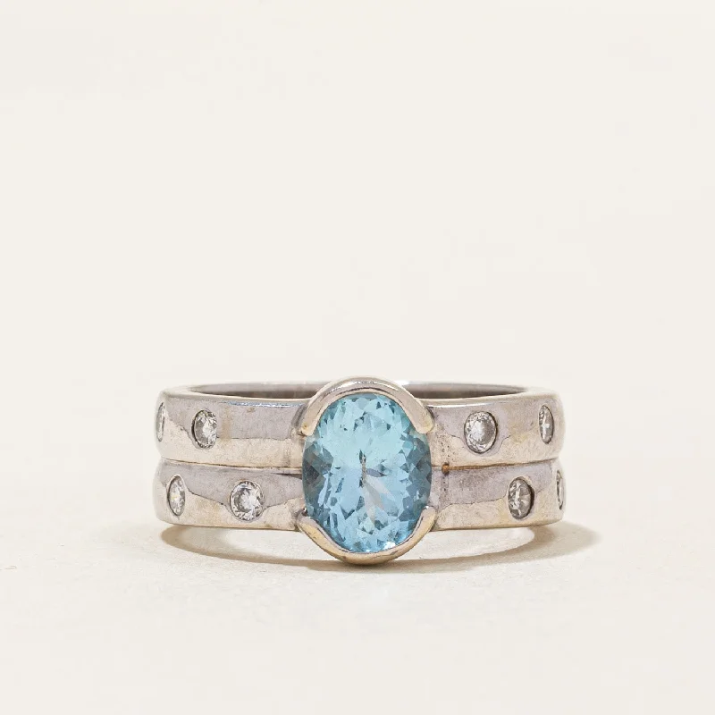 Blue Topaz & Diamond Ring | 0.90ct, 0.24ctw | SZ 5.5 |