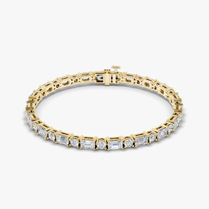 Mixed Shape 14K Gold Tennis Bracelet w. Emerald cut & Round Brilliant Lab-Grown Diamonds