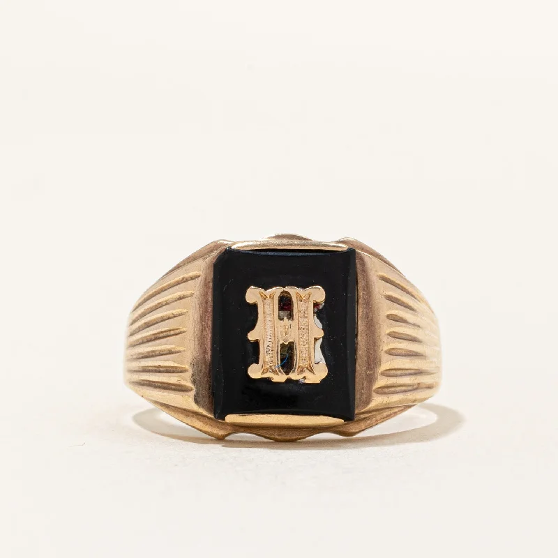 Black Onyx 'H' Initial Ring | 3.50ct | SZ 10.25 |