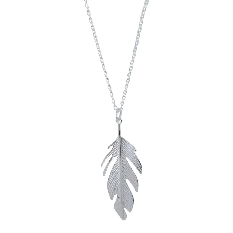 Large Sterling Silver Feather Drop Necklace